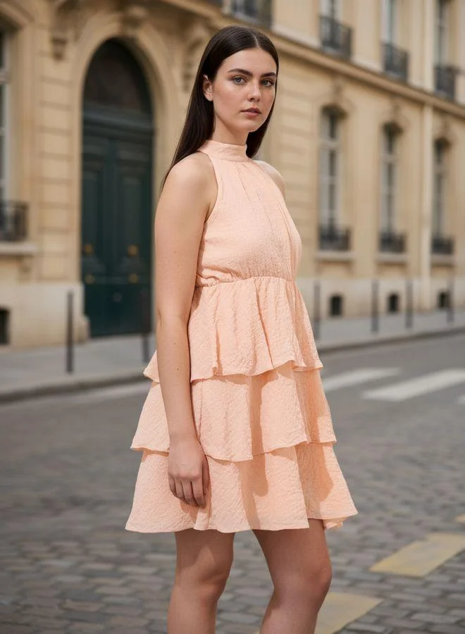 مرفوعة Women Fit and Flared Textured Halter Neck Sleeveless Mini Dress